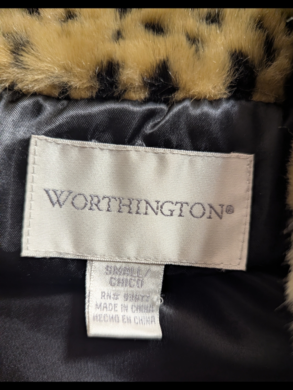 Worthington Leopard Spot Faux-Fur Teddy Coat in Light Brown and Black - Picture 7 of 8